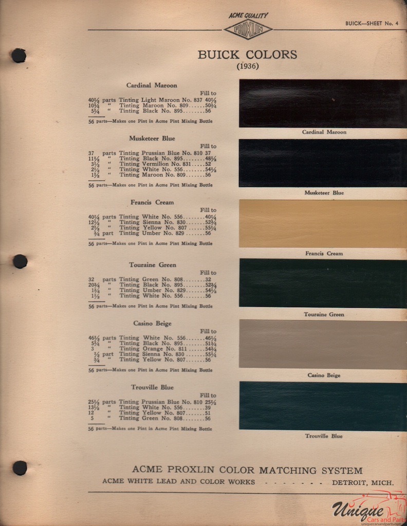 1936 Buick Paint Charts Acme 3